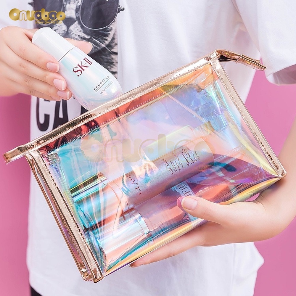 Túi đựng mỹ phẩm ONUOBAO bằng PU trong suốt sức chứa lớn chống nước tiện lợi cho du lịch
