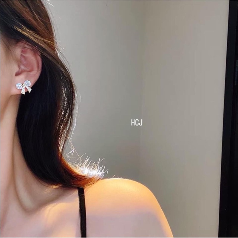 Bông tai nữ THJ - Bông tai nơ đá cách điệu nữ tính chuẩn bạc ta