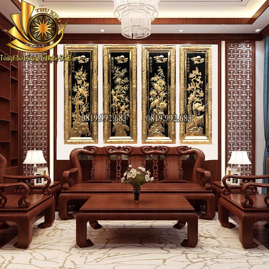 Tranh Tứ Quý Bằng Đồng Vàng Nguyên Chất Chính Hãng Giá Rẻ Đồng Vàng Dày Chạm Khảm Thủ Công Đồ Đồng Đại Bái