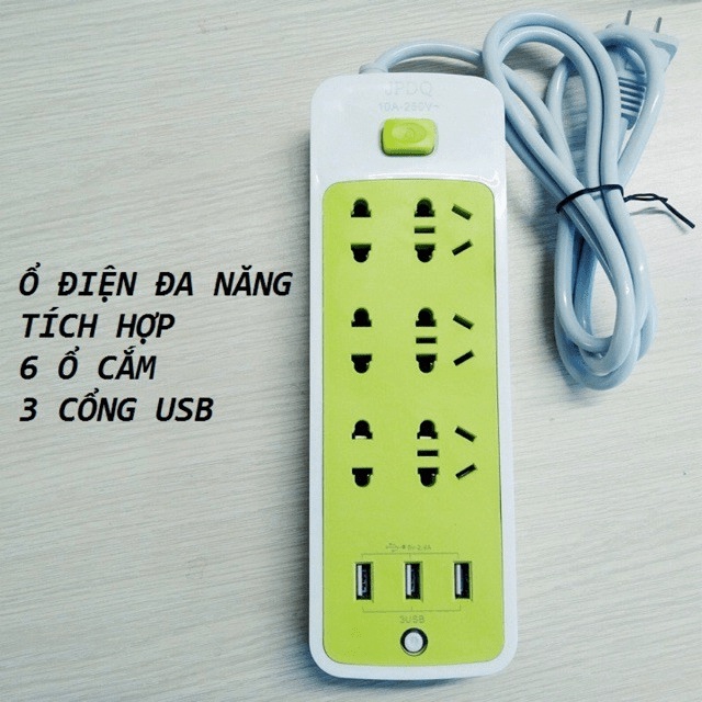 Ô cắm điện đa năng màu xanh kiêm 3 cổng USB - tiện lợi và an toàn