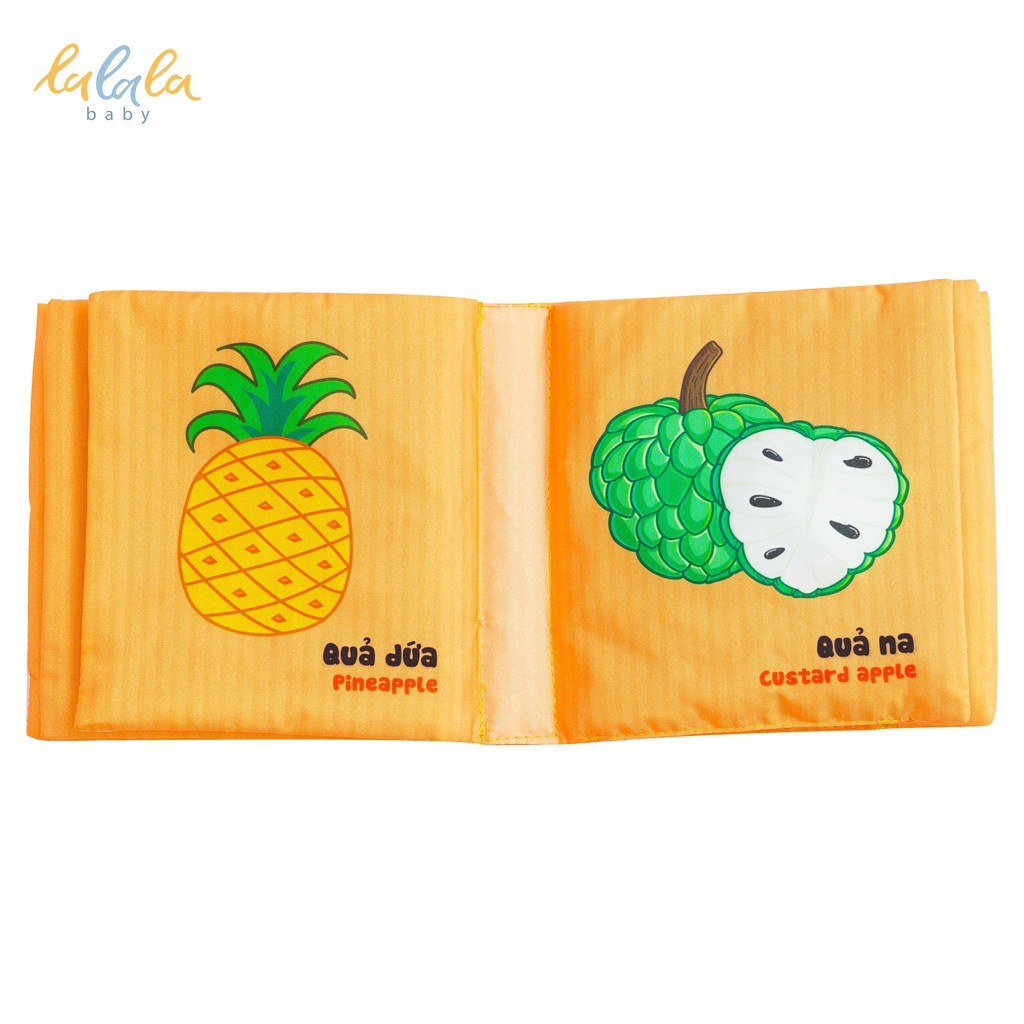 [Chính Hãng] Sách vải Lalala baby, kích thích đa giác quan chủ đề Hoa quả, Kích thước 15x15cm 12 trang