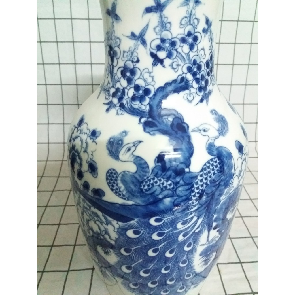 Bình hoa men xanh Bát Tràng cao 40 cm