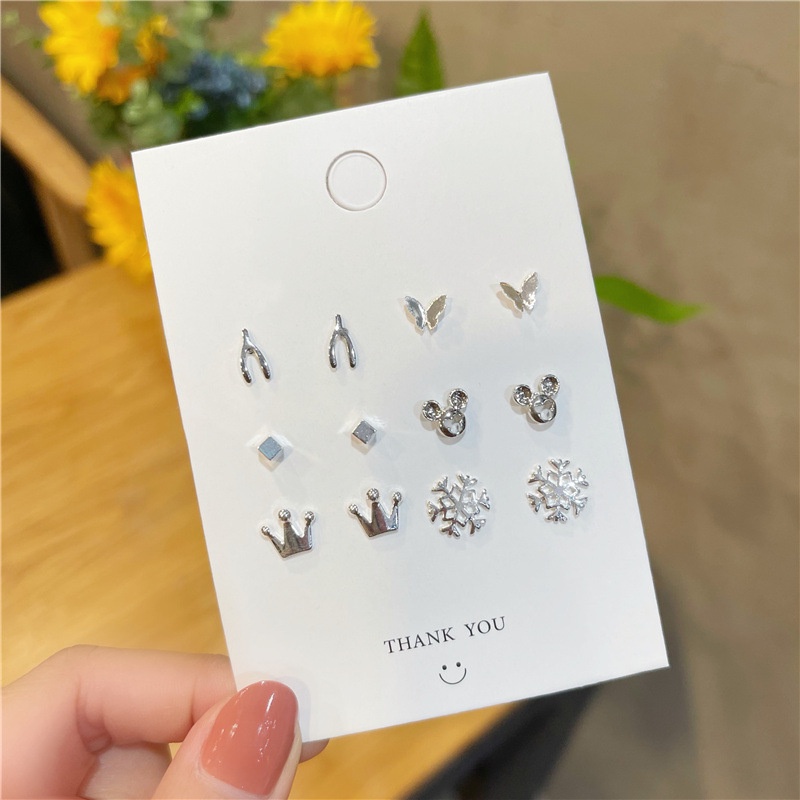 Set 6 khuyên tai bạc đơn giản thời trang cho nữ