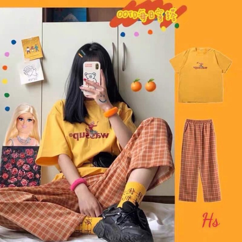 Sét áo wass vàng + quần kẻ HSU0421