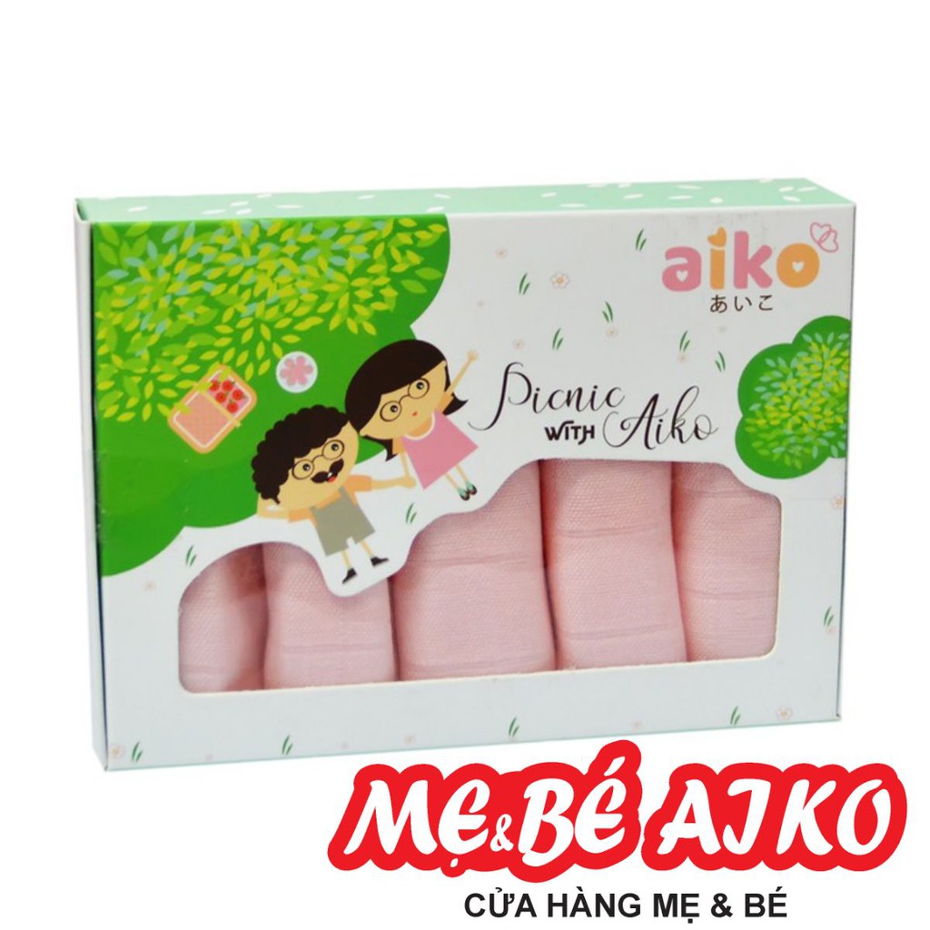 Khăn Sữa Sợi Tre Aiko 5 chiếc/hộp (30*30cm) - Màu Hồng