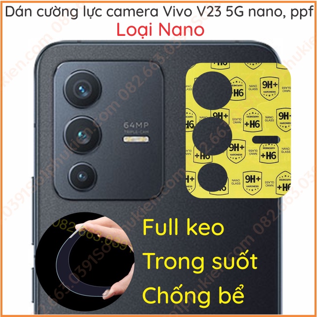 Dán cường lực camera Vivo V23 5G loại nano, ppf trong suốt, siêu bền