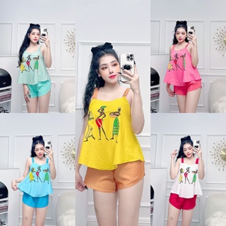 Set bộ đồ ngủ nữ quần áo ngắn 2 dây lụa cao cấp freesize dưới 57kg