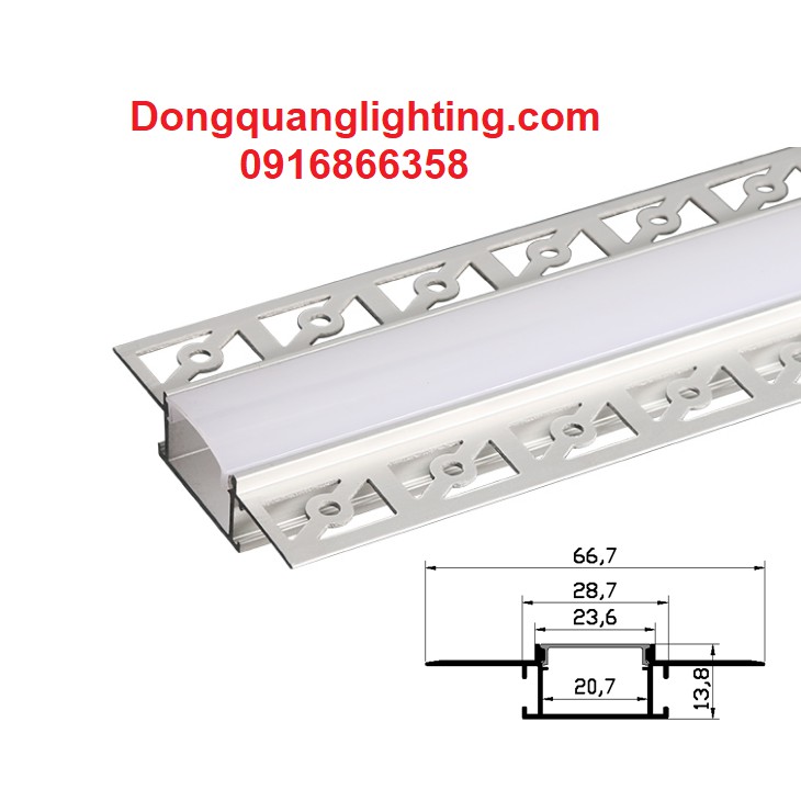Combo 5m Thanh Nhôm LED Âm Trần Chữ U Kích Thước 66 x 14mm (lòng 20.7mm)