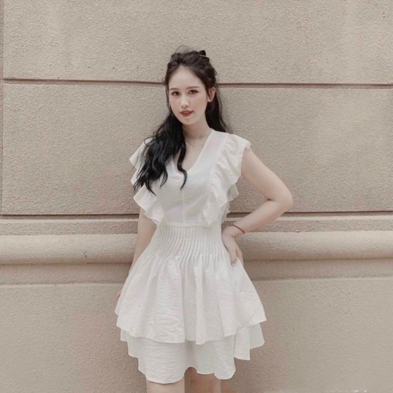 Đầm Nữ Hàng Thiết Kế 🌺 FREESHIP 🌺 Váy Xếp Ly 2 Tầng Tay Cánh Tiên Đi Chơi, Dạo Phố, Dự Tiệc - LH98