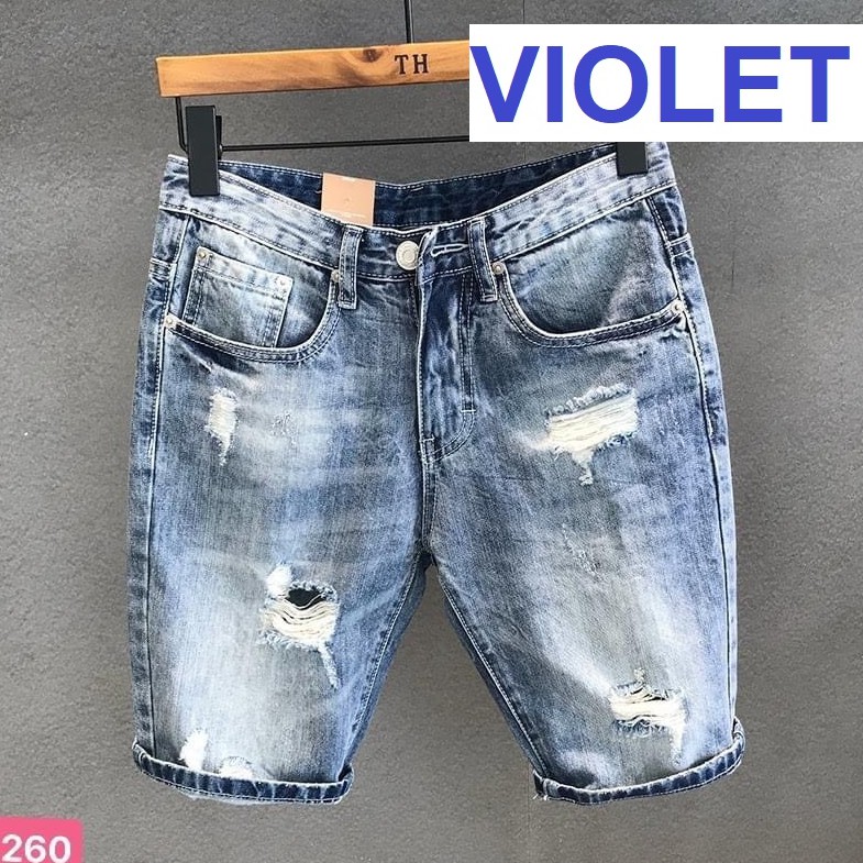 QUẦN SHORT JEAN NAM RÁCH CO GIÃN CHẤT BÒ CAO CẤP KJ 260 VIOLETSHOP