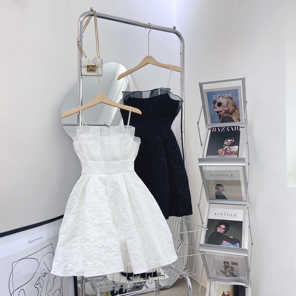 ĐẦM GẤM XỐP XẾP LY NGỰC VOAN BO EO 2 DÂY