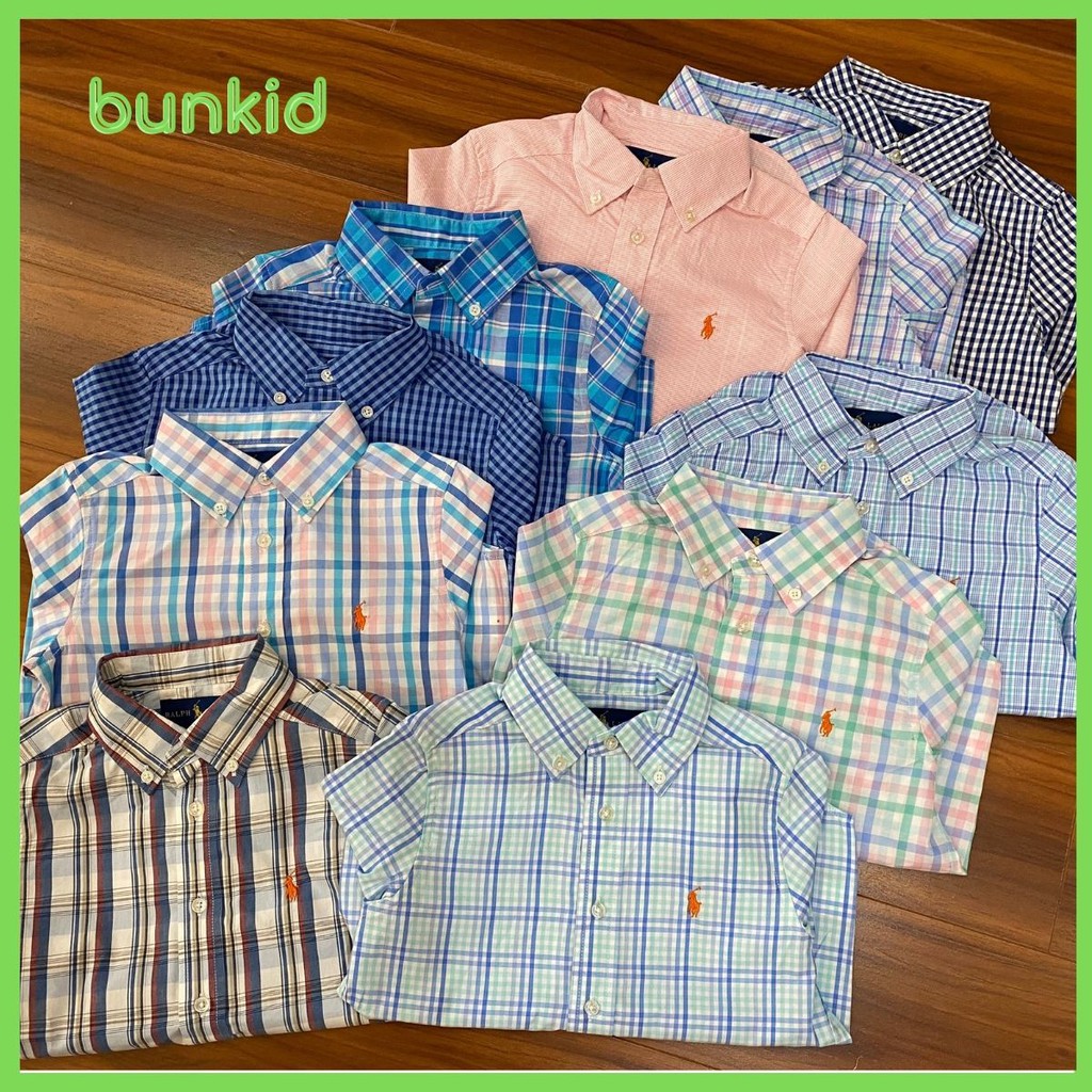 Áo sơ mi ngắn tay kẻ caro Ralph Lauren hàng VNXK cho bé trai từ 17kg - 38 kg, BUNKID