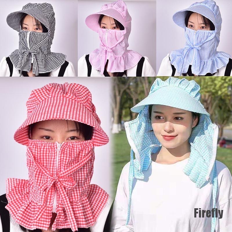 Mũ chống nắng kèm khẩu trang chống tia UV, Món chống nắng che kín mặt khăn trùm vai gáy có khóa kéo