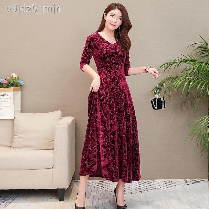 Gold velvet V-neck dress 2020 spring new style long skirt embossed sleeves women s temperament slim fit | BigBuy360 - bigbuy360.vn