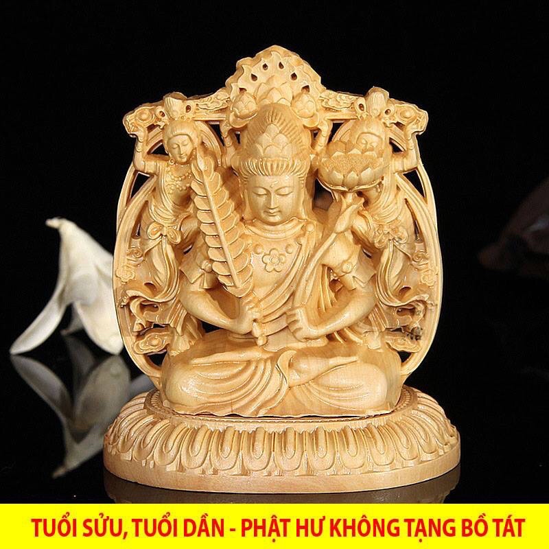 Tượng Phật bản mệnh đặt xe Ô Tô - Bàn làm việc gỗ Hoàng dương - tặng miếng dán và vòng tay