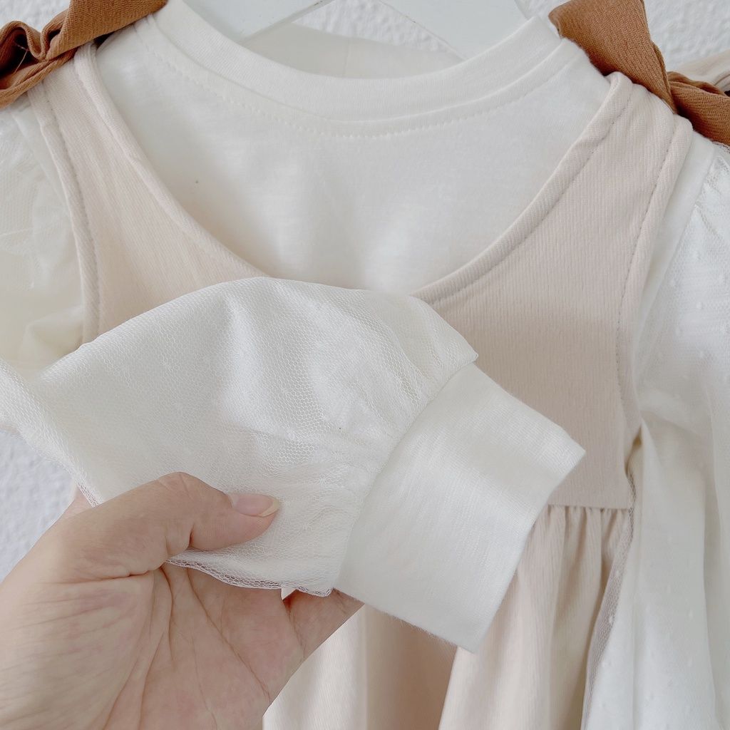 (2-8 tuổi)Set áo + yếm váy chất nhung chéo mềm cho bé gái sz nhỡ 2-8 tuổi (Mã 141)