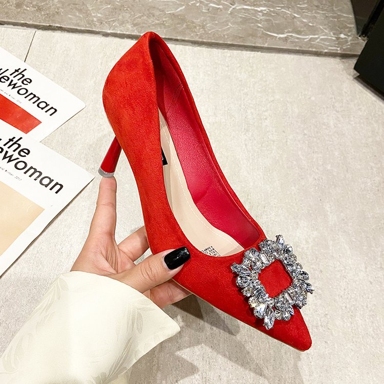 Giày Cao Gót Da Lộn Mũi Nhọn Màu Trơn Đơn Giản Hợp Thời Trang