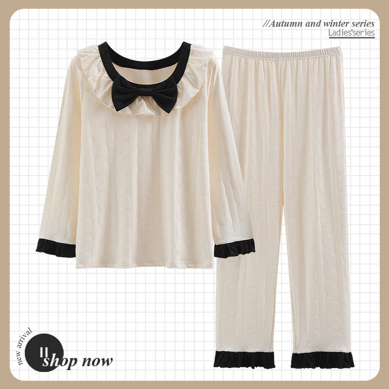 ( New ) Bộ Pijama Nơ Cotton Phiên Bản Nâng Cấp Chất Liệu Mềm Mại Co Giãn