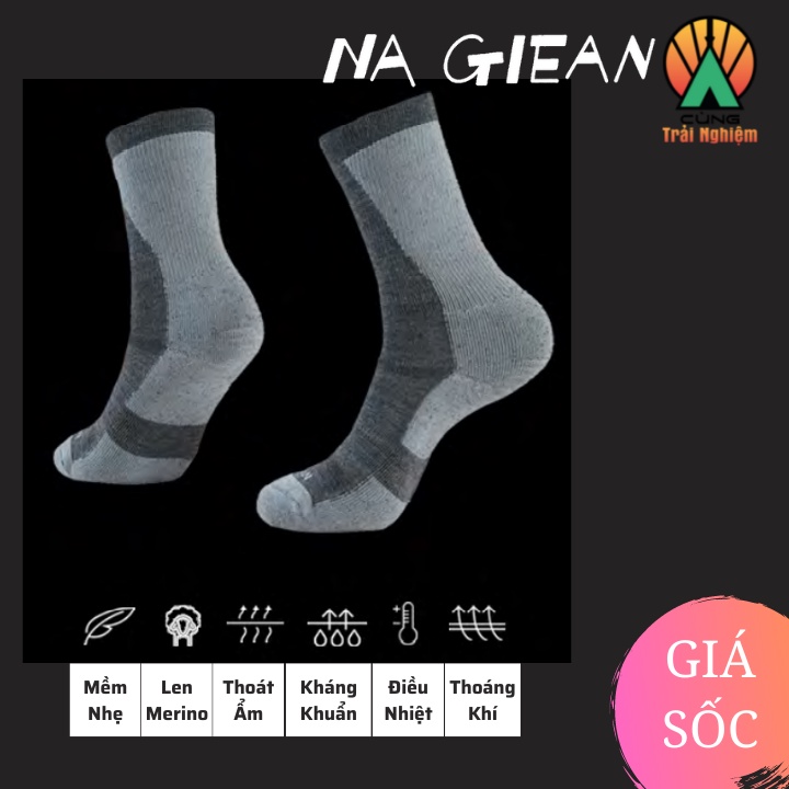 Tất Lông Cừu Merino Cao Cổ Cao Cấp Chuyên Dụng Thể Thao, Dã Ngoại, Leo Núi,Trekking Na Giean NGCM0002