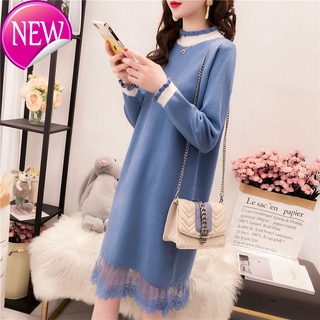 Đầm Len Suông Dài Phối Ren Thời Trang Cho Nữ