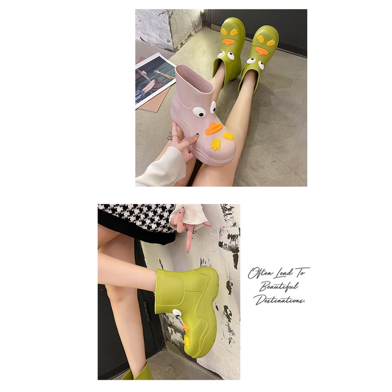 Giày Bốt Cao Su Đi Mưa Đế Dày Chống Trượt Thời Trang Mùa Hè Cho Nữ