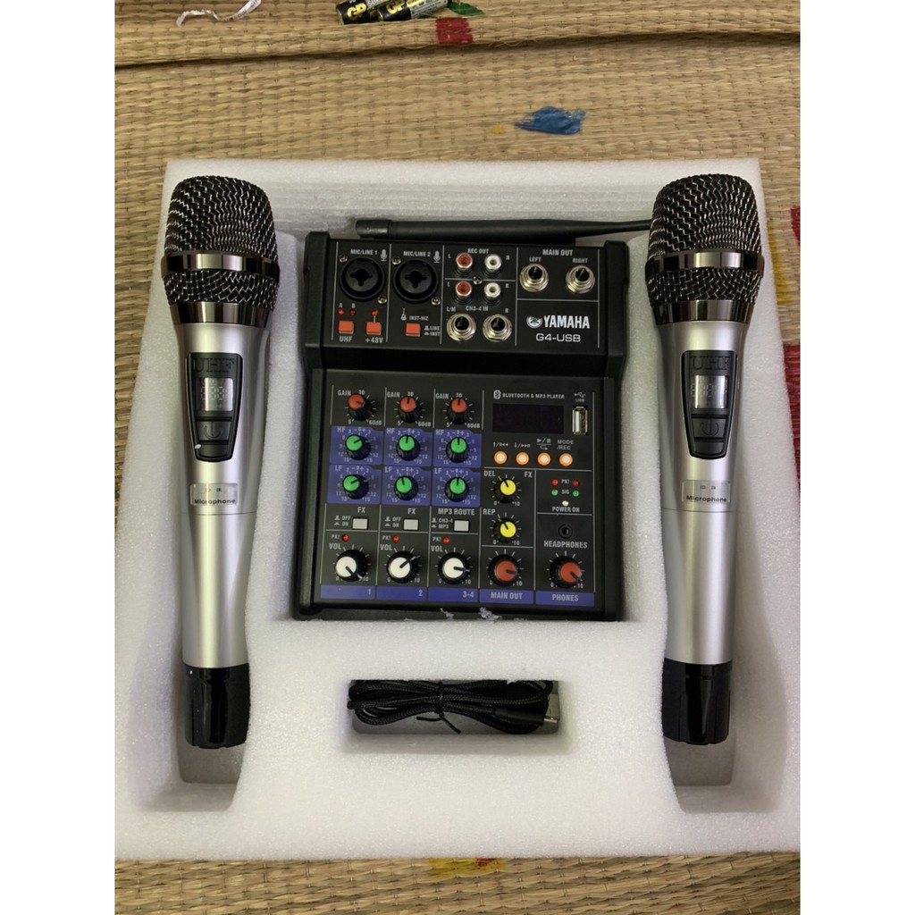 Bộ Mixer Yamaha G4 USB ☢️FreeShip☢️ - Mixer Chuyên Karaoke, Livestream, Thu Âm Cao Cấp - Tặng Kèm 2 Micro Không Dây