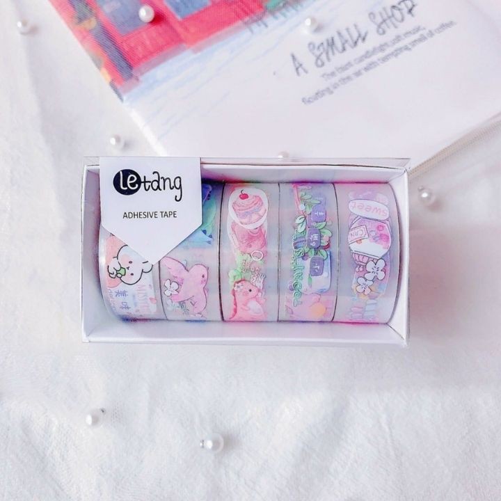 Combo 5 Cuộn Băng Dính Trang Trí Hoạt Hình Băng Keo Dán Sticker Trang Trí Cute Cho Bạn Gái Bé Gái