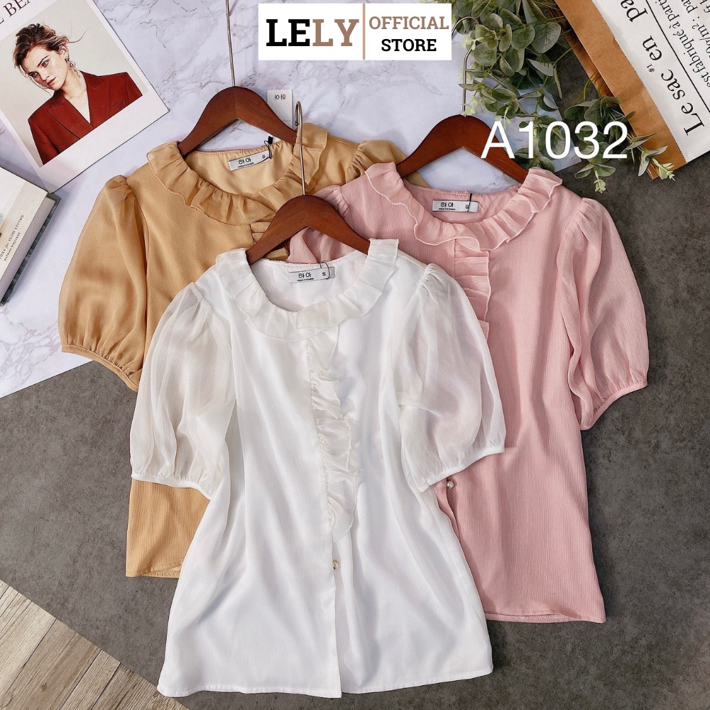 Áo sơ mi nữ Lely Fashion somi ngắn cao cấp vải lụa đẹp thời trang công sở dễ thương đi học trắng hồng cộc tay A1032