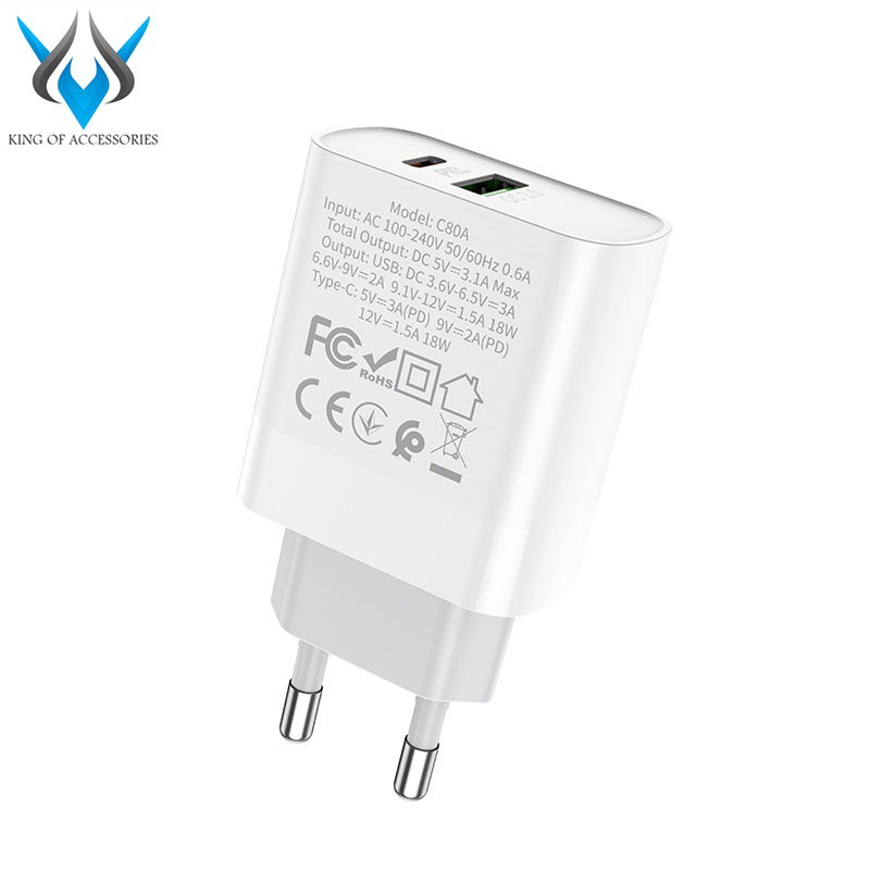 Cốc sạc 2 cổng Hoco C80A USB QC3.0 và Type-C PD18W
