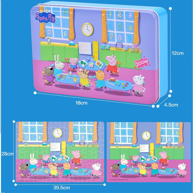 Đồ chơi xếp hình puzzle 60-100-200 mảnh hộp thiếc in dập nổi chủ đề Peppa Pig - Pony/ Bộ xếp hình cho bé