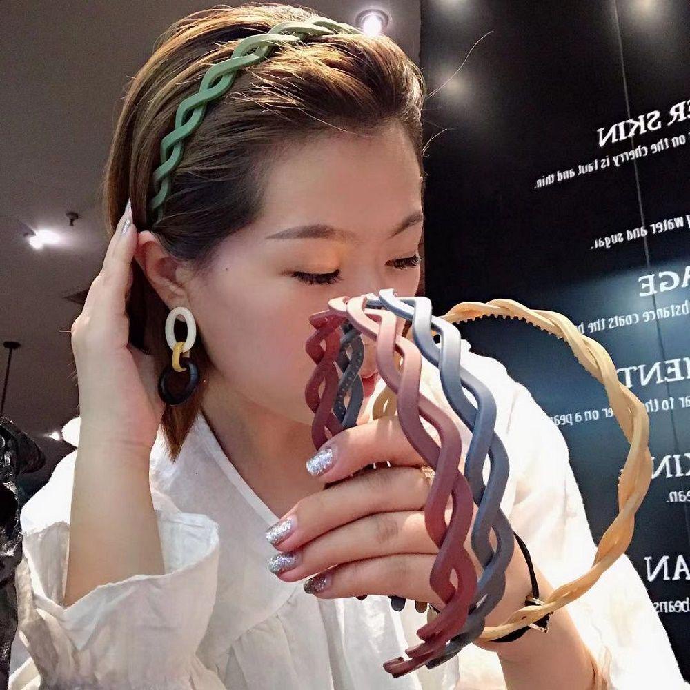 Băng Đô Cài Tóc Trơn Màu Gợn Sóng Đáng Yêu Ngọt Ngào Cho Nữ