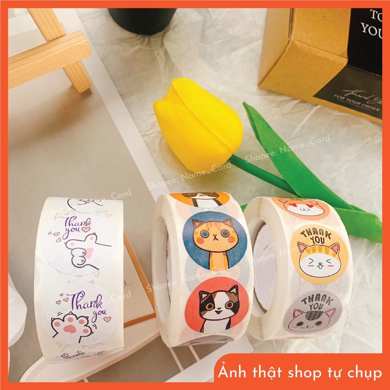 Cuộn 500 sticker thank you, miếng dán cảm ơn khách hàng đường kính 2.5 cm có sẵn tại shop