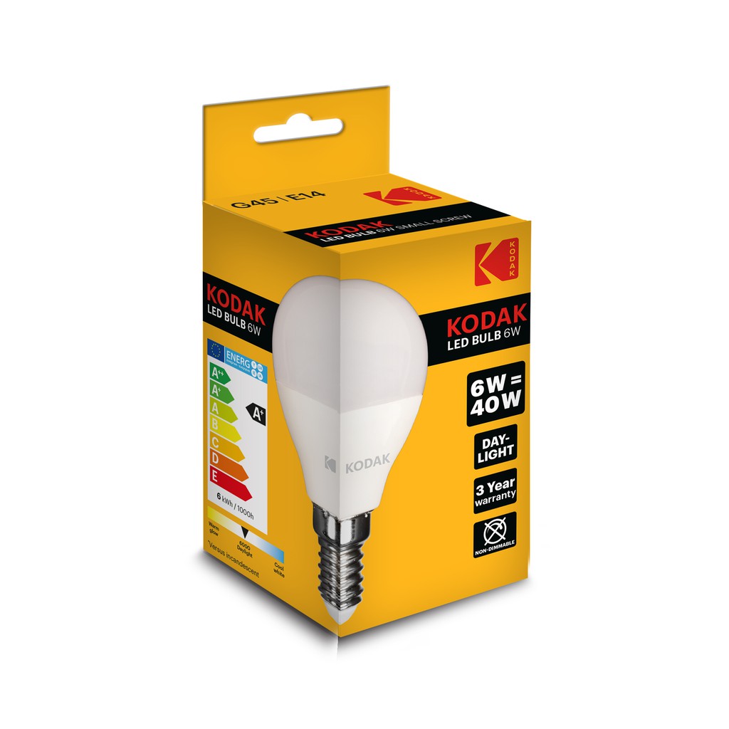 Bóng Đèn KODAK Led Bulb 6W/40W G45 -E14 Ánh Sáng Trắng Ban Ngày Uncle Bills IL0319