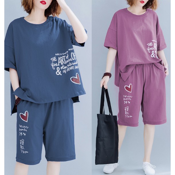 G468 Bộ đồ big size freesize kiểu dáng thể thao in họa tiết trái tim nhỏ màu sắc trang nhã