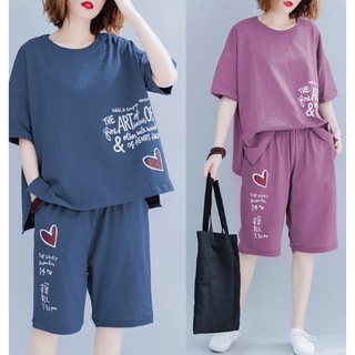 G468 Bộ đồ big size freesize kiểu dáng thể thao in họa tiết trái tim nhỏ màu sắc trang nhã