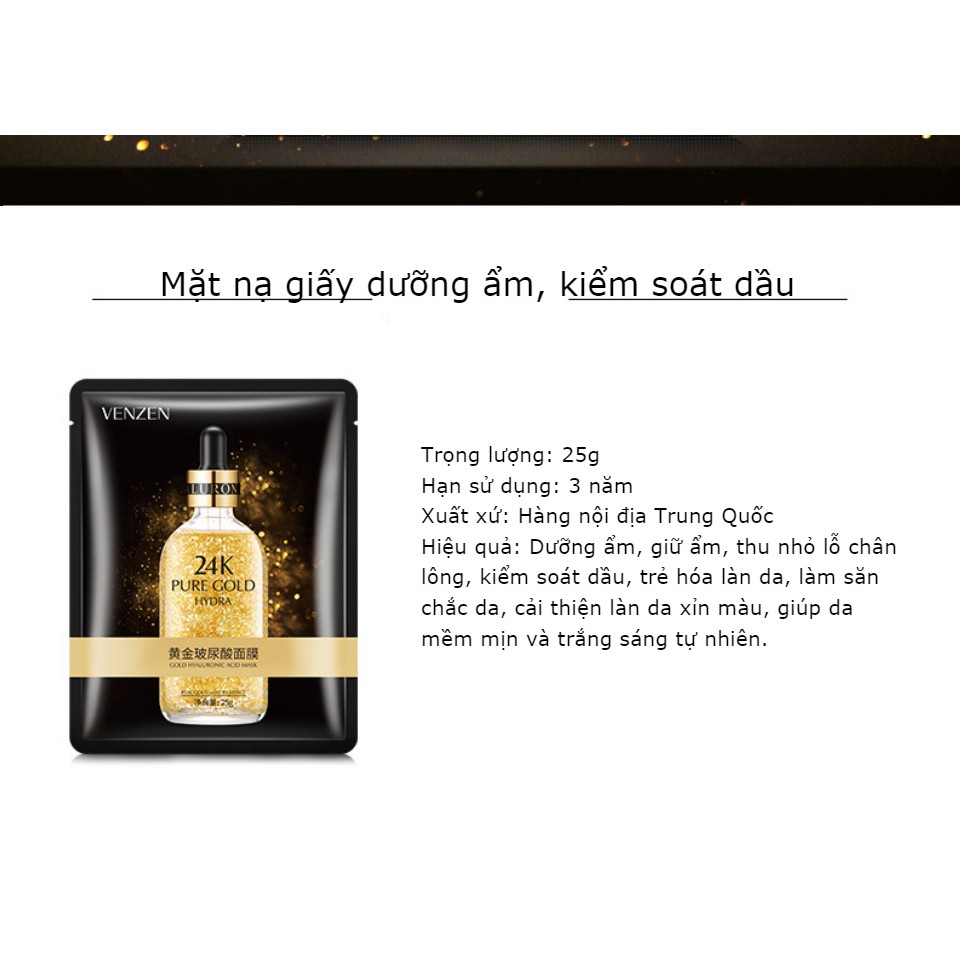 Mặt Nạ Tinh Chất Vàng 24K Pure Gold Venzen kiềm dầu, dưỡng ẩm, chống lão hóa da