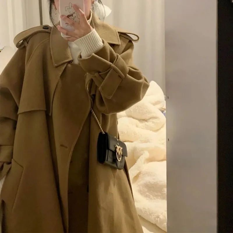 Áo Khoác Dạ Dáng Dài Nữ Phong Cách Retro ❤️