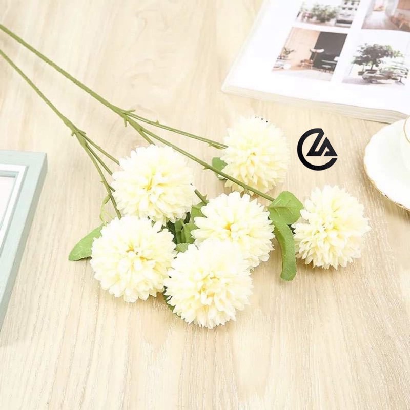 Cành hoa lụa cao cấp,cành cúc ba đầu nhiều màu cắm lọ trang trí, chụp ảnh