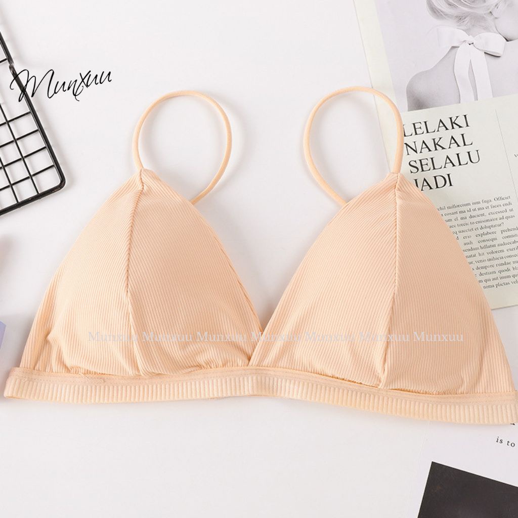 Áo bra nữ hai dây MUNXUU vải cotton co dãn thấm hút dây lưng mảnh - BR19