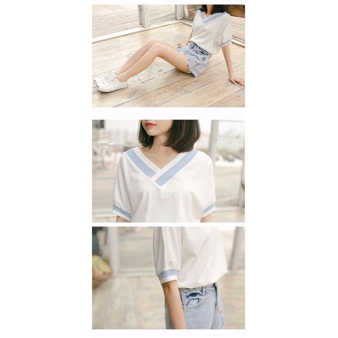 Áo Thun Cánh Dơi Tay Ngắn Cổ Chữ V Màu Trắng Phong Cách Nhật Bản Thời Trang Mùa Hè Mới 2022 Cho Nữ