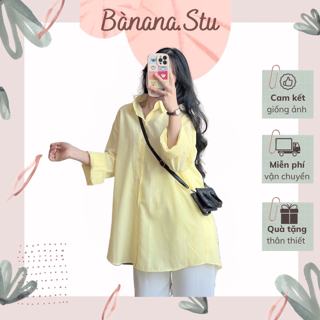 Set áo sơ mi quần baggy nữ, sơ mi trơn màu pastel quần baggy trắng xinh xắn Bànana