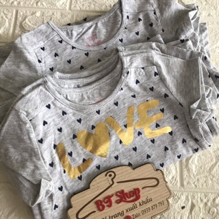 Áo bé gái xám chấm bi Love size 12/24 và 4Y/6Y