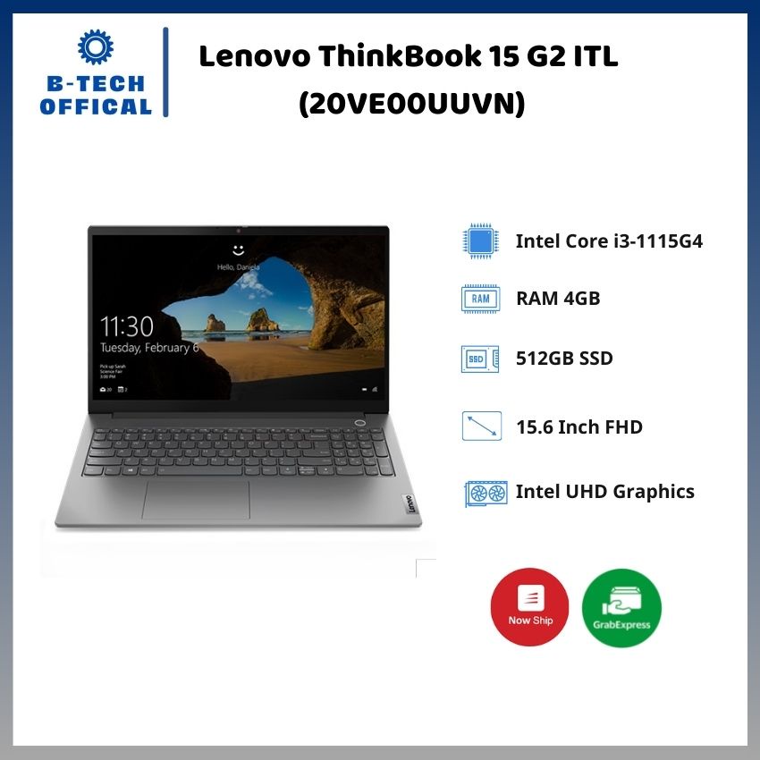 [ TẶNG VOUCHER 150K ] Laptop Lenovo ThinkBook 15 G2 ITL (20VE00UUVN)/ Intel Core i3-1115G4 (up to 4.1Ghz, 6MB)/ RAM 4GB