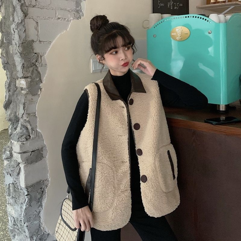 Áo gile nữ lông cừu, áo cardigan không tay thu đông 2020 | BigBuy360 - bigbuy360.vn