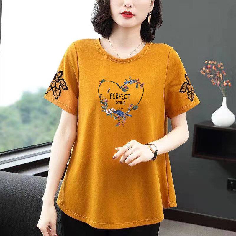 Áo Thun Tay Ngắn Cổ Tròn In Họa Tiết Plus Size Cho Phụ Nữ Trung Niên