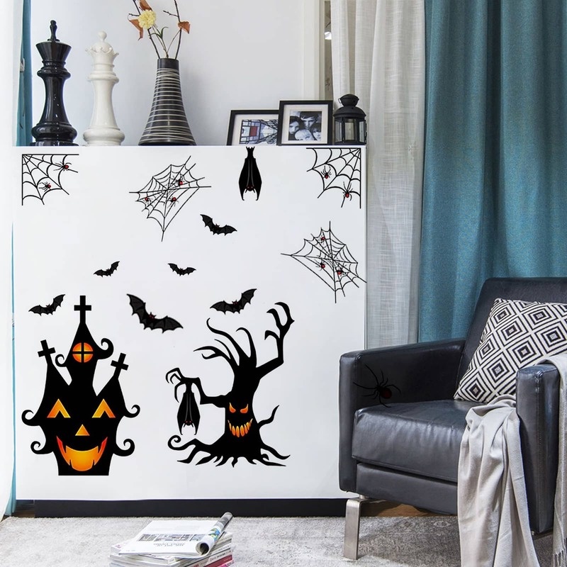 (Meteorite) Hình Dán Tường / Kính Cửa Sổ Tĩnh Điện Họa Tiết Hoạt Hình Ma Dơi Trang Trí Tiệc Halloween