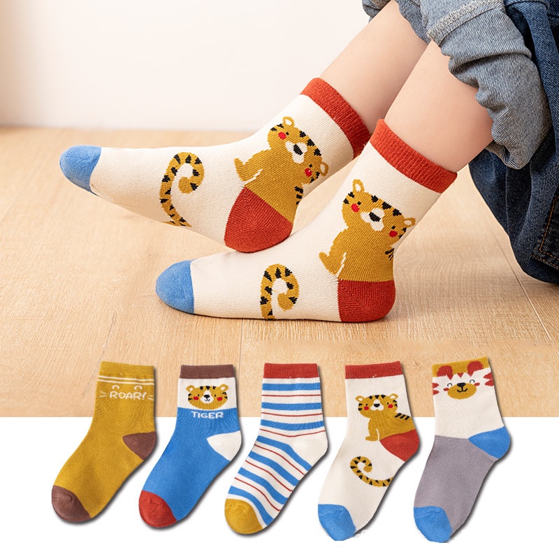 Set 5 Đôi Vớ Cotton Mềm Mại Thiết Kế Hình Động Vật Cho Bé Sơ Sinh 8 Tháng-13 Tuổi