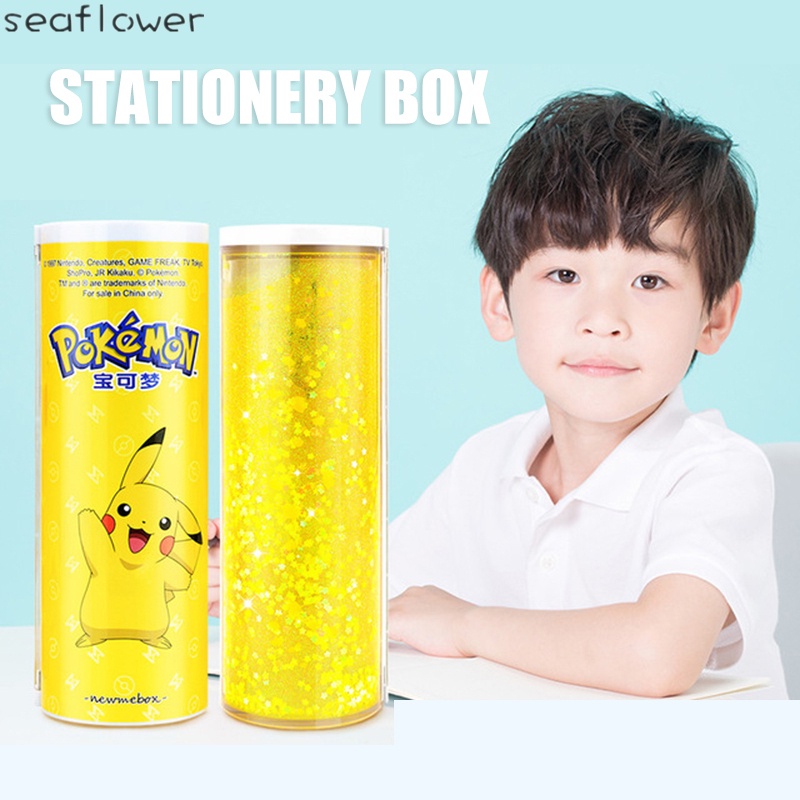 Hộp Đựng Bút Từ Tính Sức Chứa Lớn Có Gương & Máy Tính Năng Lượng Mặt Trời In Hình Pikachu