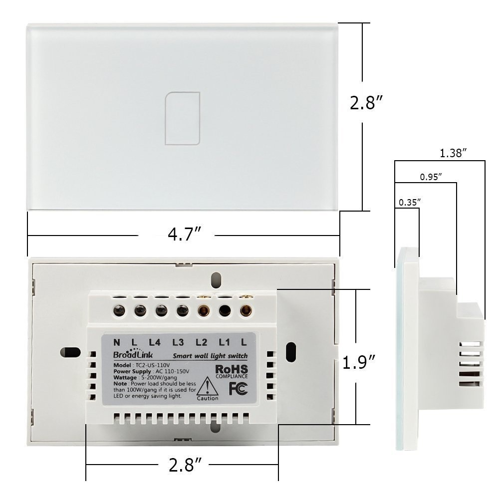 Công tắc cảm ứng điều khiển từ xa UK Broadlink/Bestcon TC2 - 1 phím phiên bản US - Thiết bị nhà thông minh của Broadlink