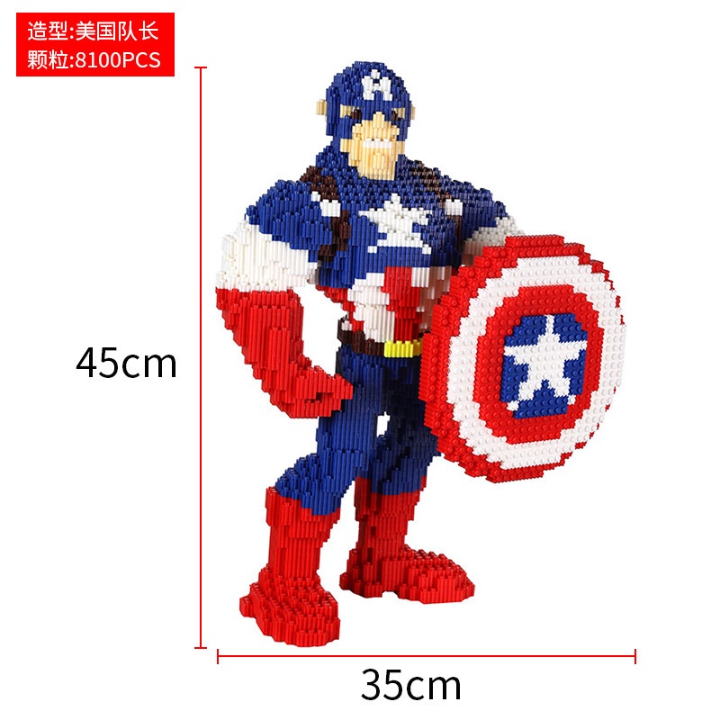 Đồ chơi xếp hình mô hình lắp ráp 36cm nhân vật hoạt hình iron man, stitch người nhện, khủng long, gấu bearbrick, mario